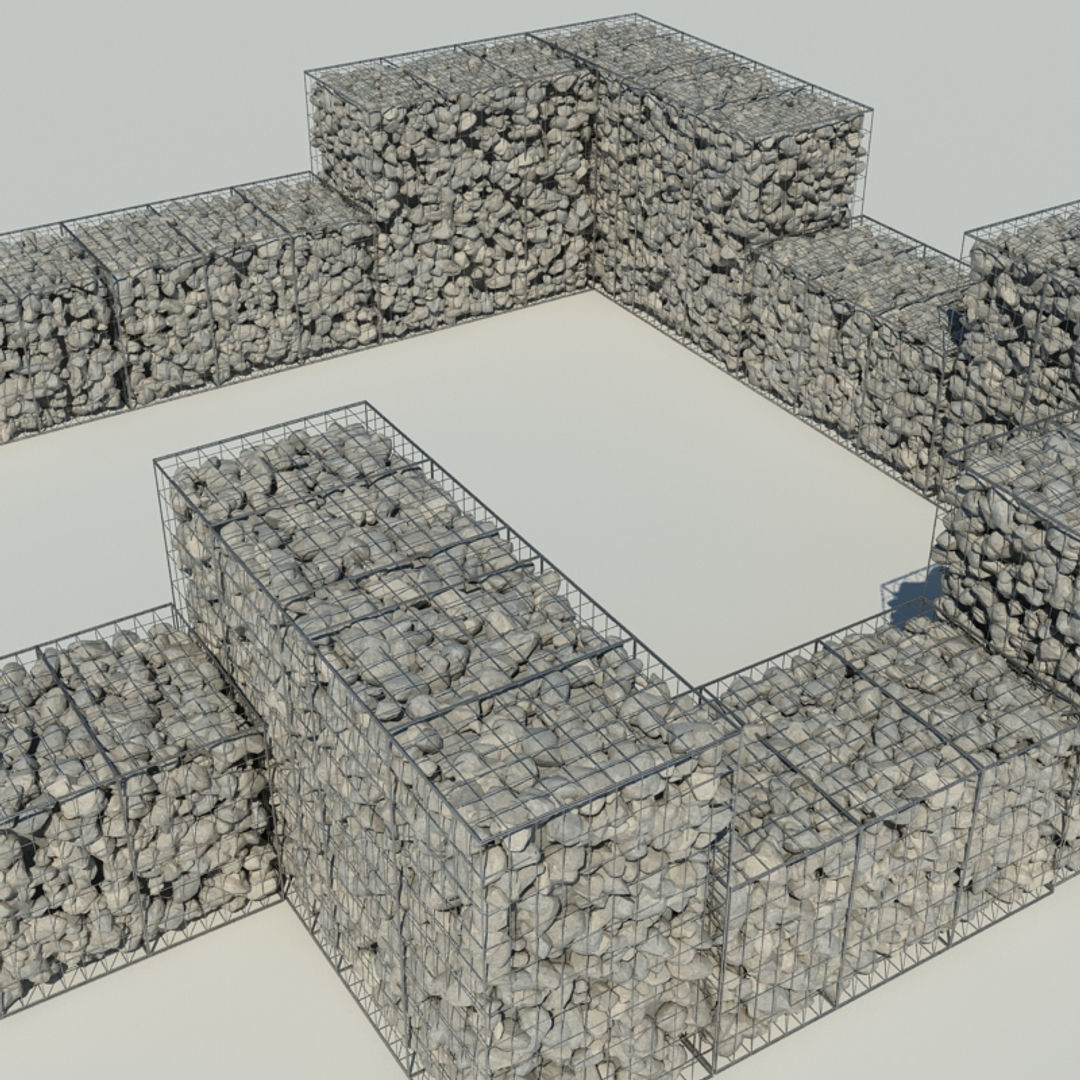 Gabion Stone Wall 2 3D model_4