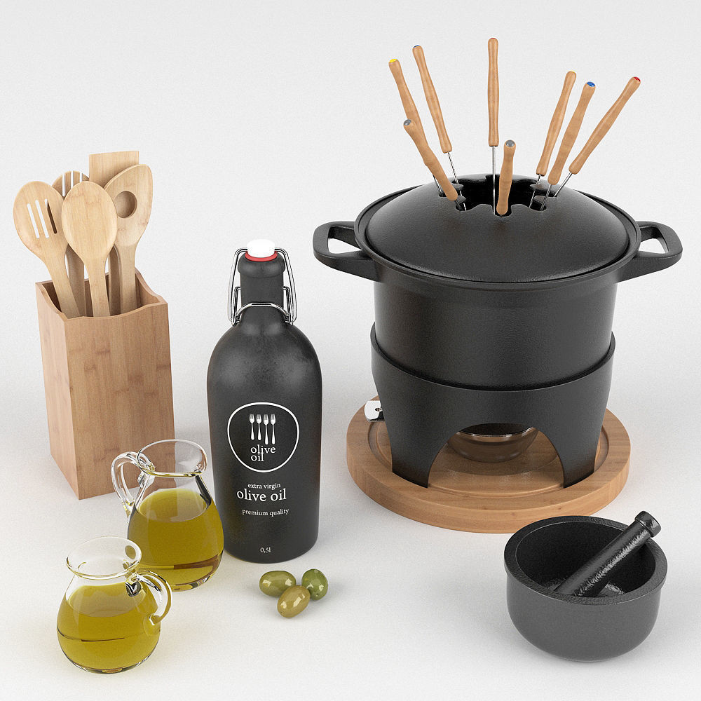 Fondue Set And Extras 3D model_1