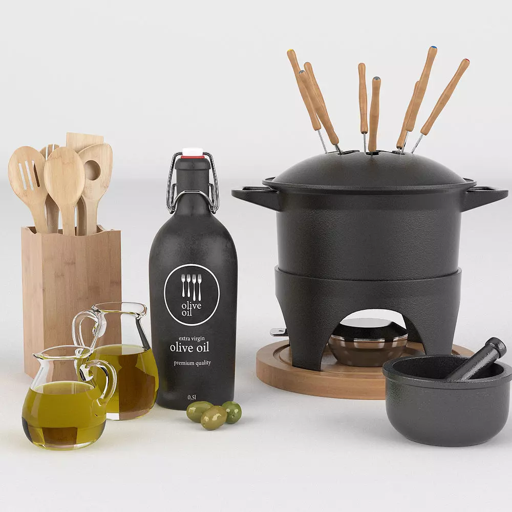 Fondue Set And Extras 3D model_0