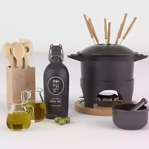 Fondue Set And Extras 3D model