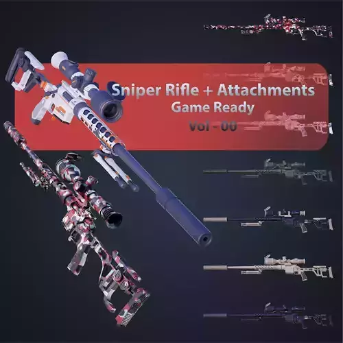 Sniper Rifle DVL-10-M2-Urbana - 5 Attachments -   Vol - 00 Low-poly 3D model