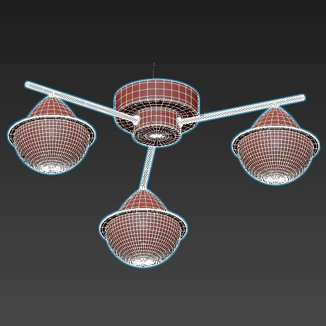 CHARTRES-CH three light brass ceiling fixture with glass globes 3D model_2