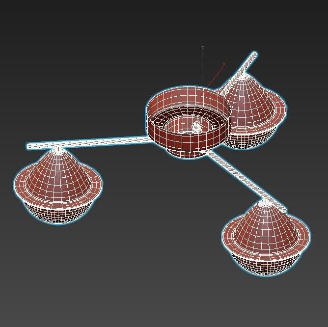 CHARTRES-CH three light brass ceiling fixture with glass globes 3D model_3