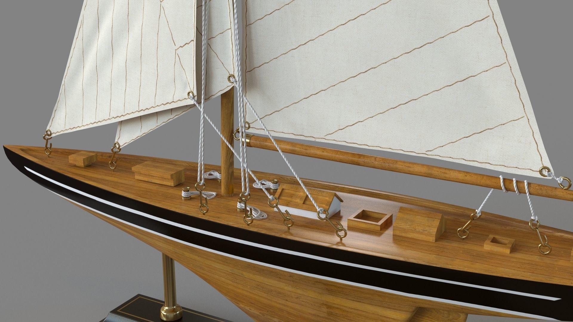 Beige Birch Coastal Sculpture Sail Boat 3D model_4