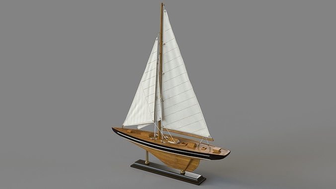 Beige Birch Coastal Sculpture Sail Boat 3D model