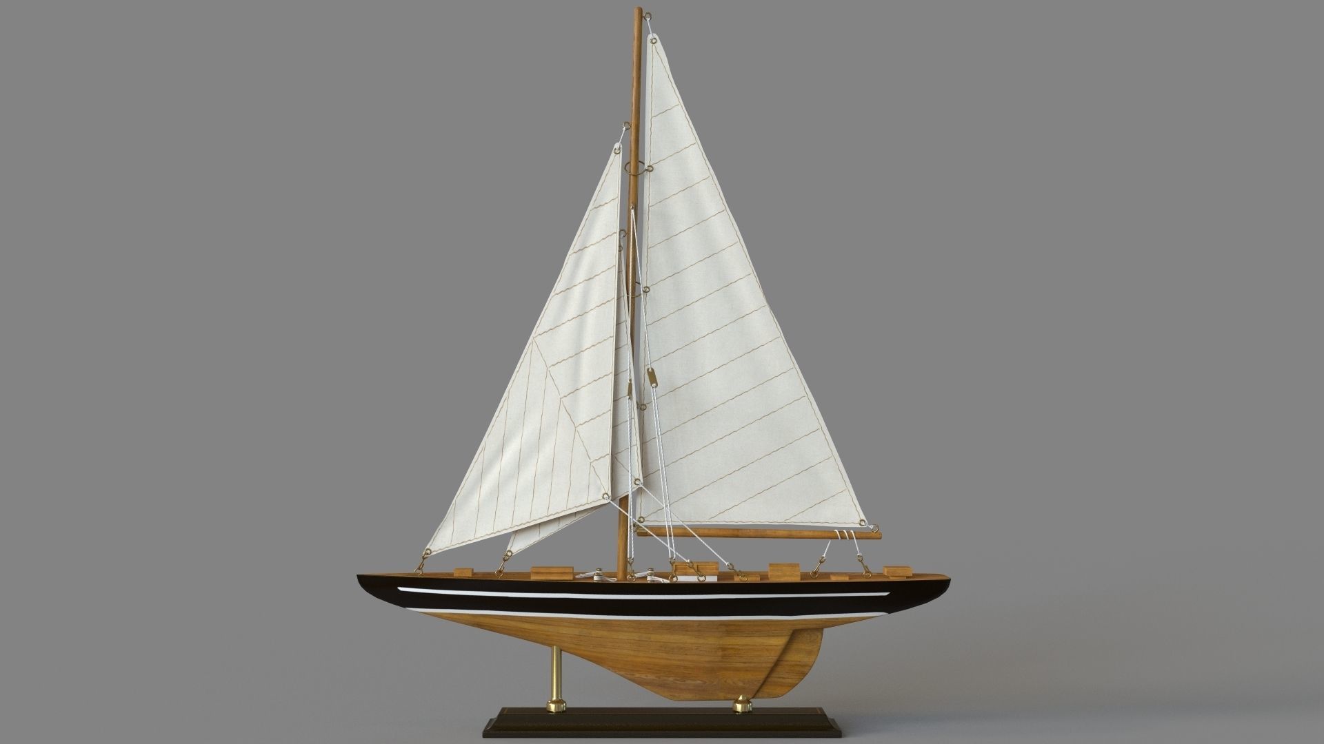 Beige Birch Coastal Sculpture Sail Boat 3D model_1