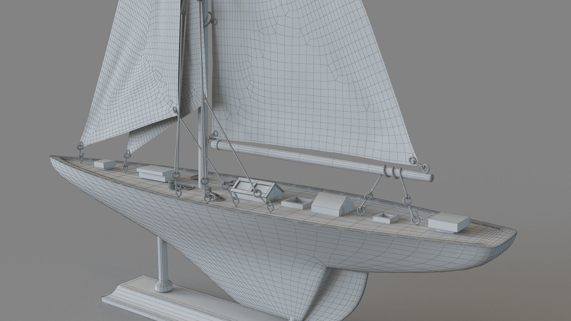 Beige Birch Coastal Sculpture Sail Boat 3D model_7