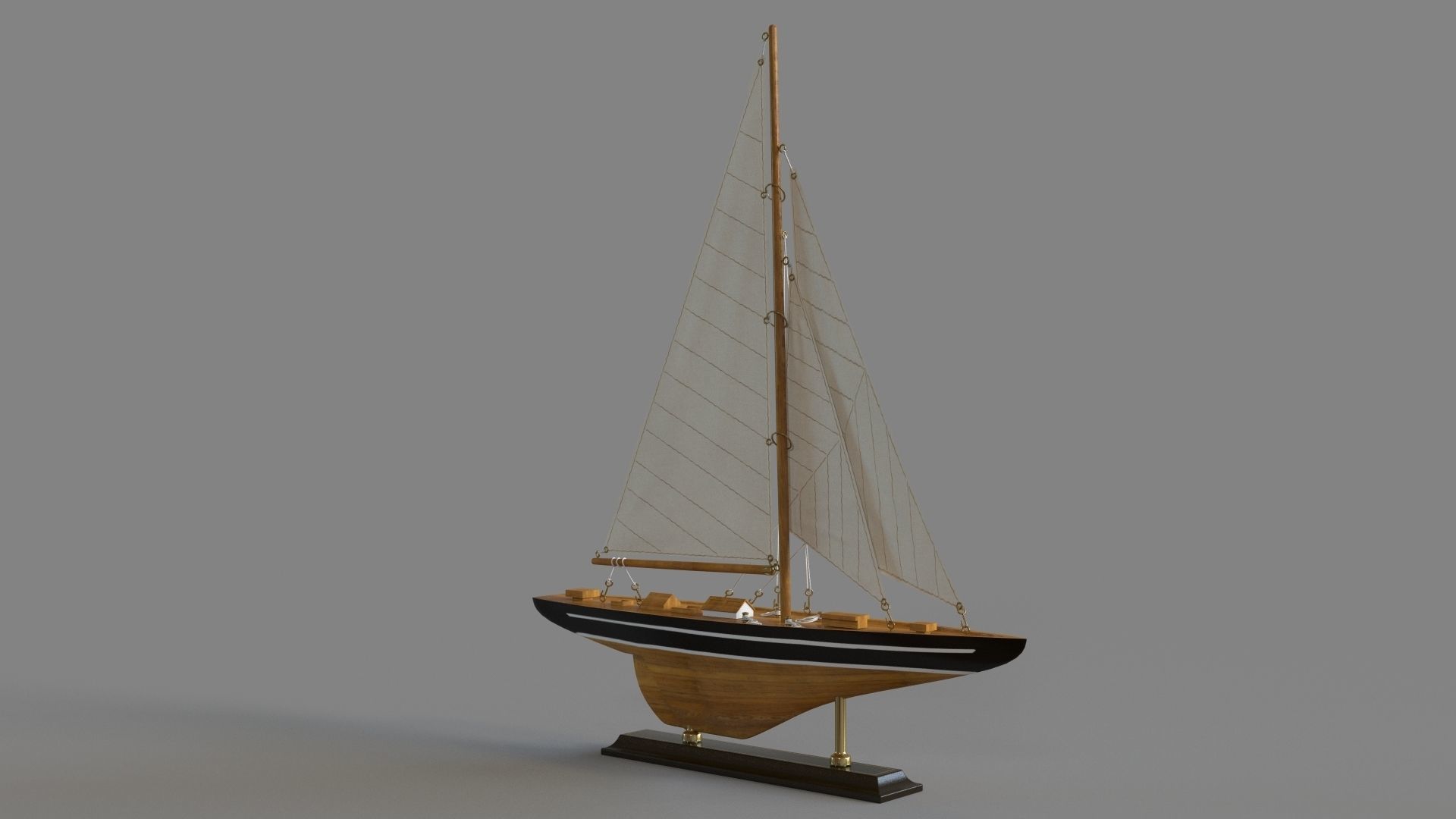 Beige Birch Coastal Sculpture Sail Boat 3D model_3