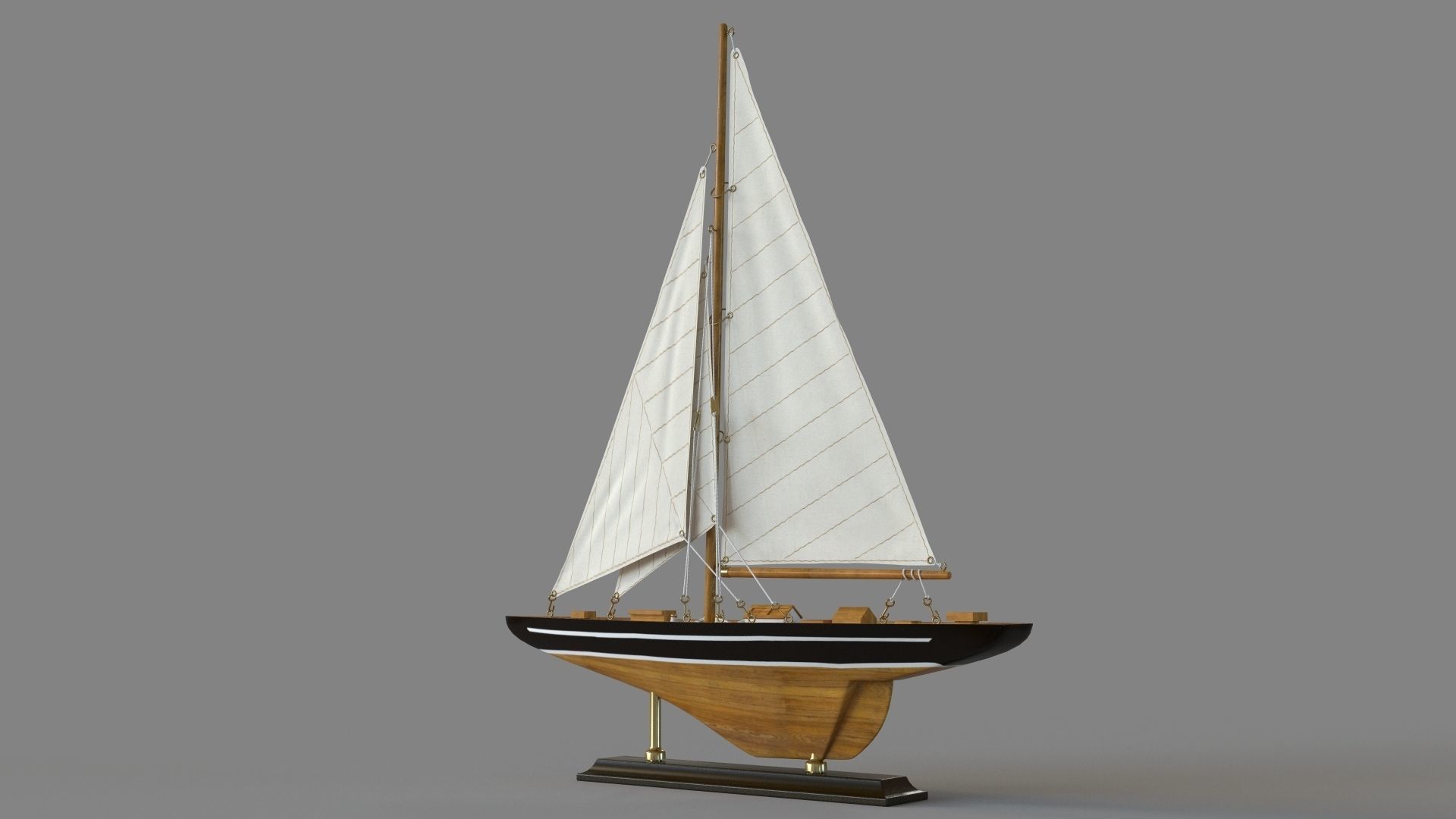 Beige Birch Coastal Sculpture Sail Boat 3D model_5