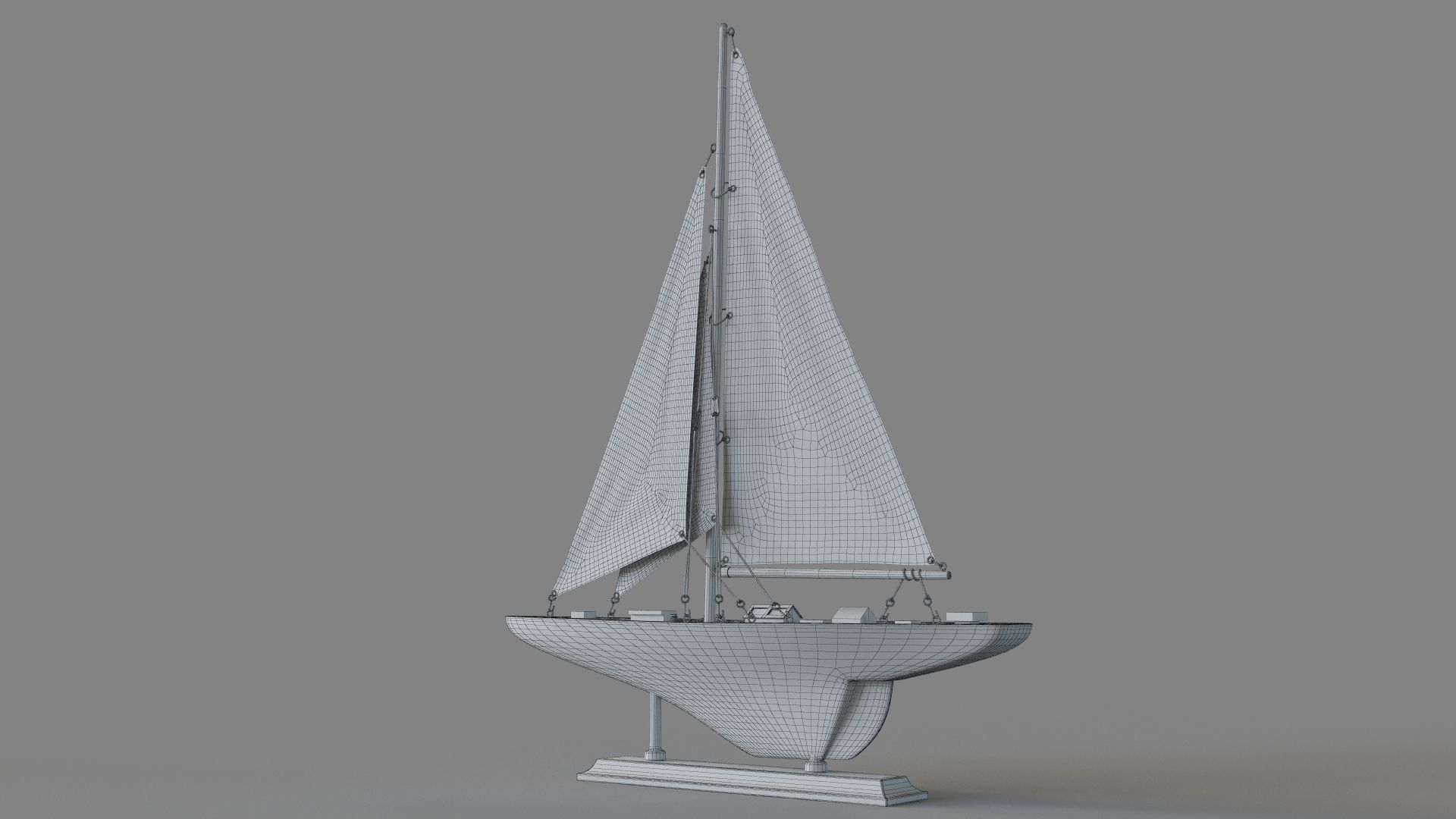 Beige Birch Coastal Sculpture Sail Boat 3D model_6