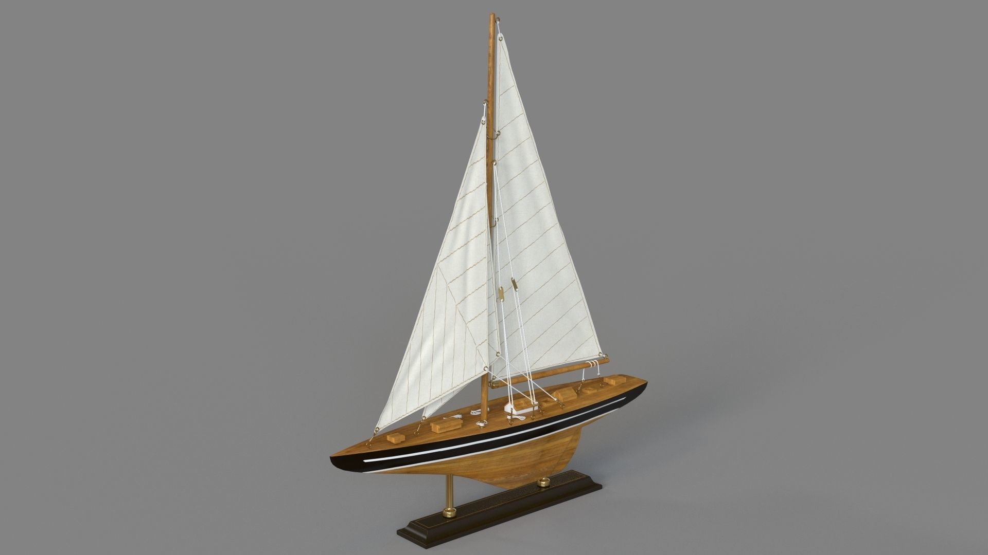 Beige Birch Coastal Sculpture Sail Boat 3D model_2