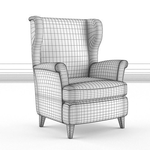 Armchair 2 wingback chair 3D model 6