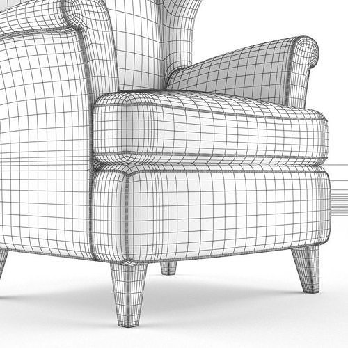 Armchair 2 wingback chair 3D model 7