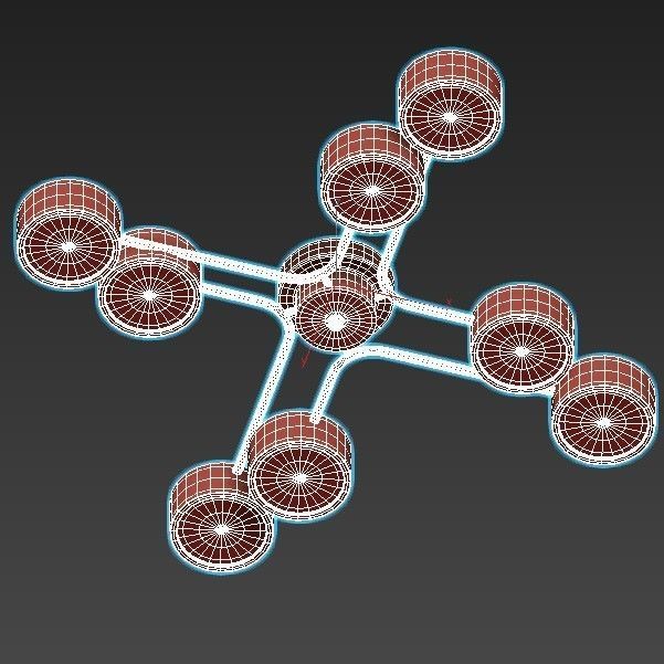 dahlia brass ceiling light with six lights 3D model_2