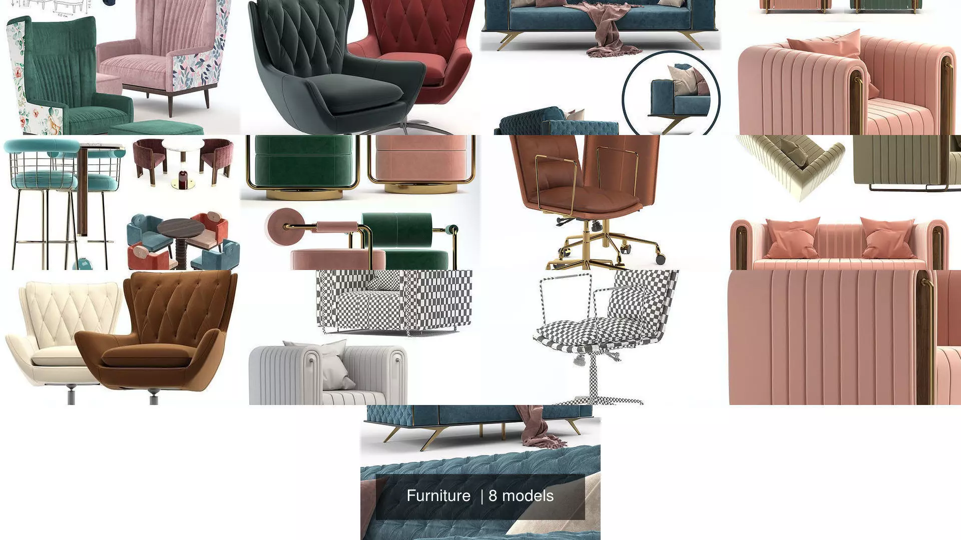 Furniture leather chair with gold accents 3D Model Collection_1