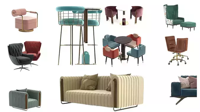 Furniture leather chair with gold accents 3D Model Collection