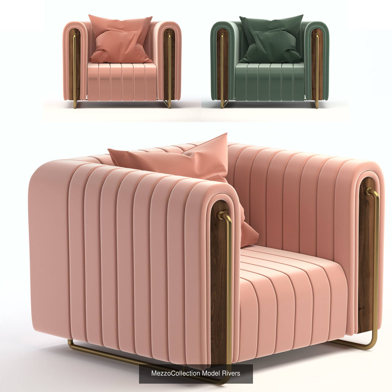 Furniture leather chair with gold accents 3D Model Collection_10