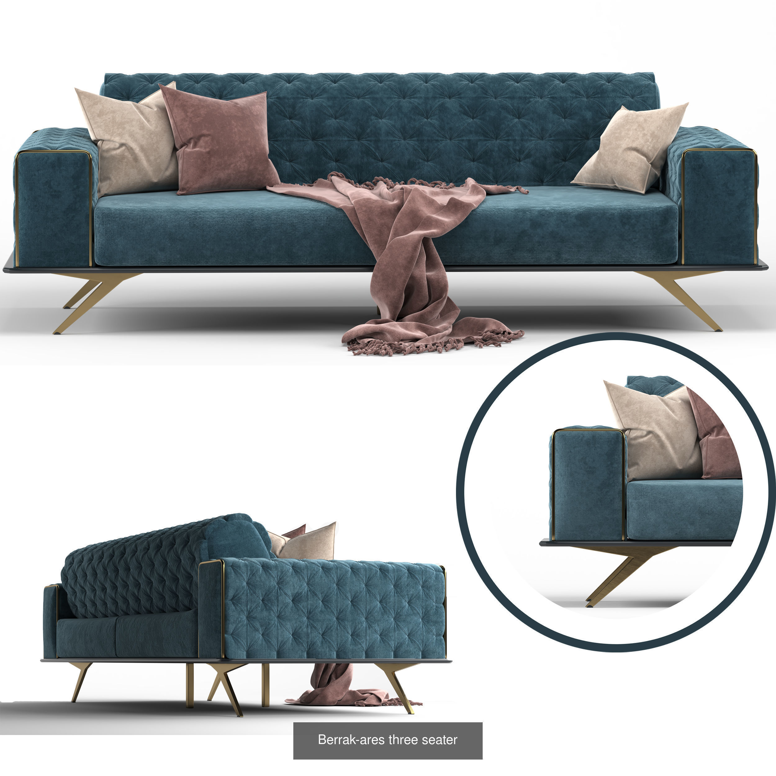 Furniture leather chair with gold accents 3D Model Collection_7