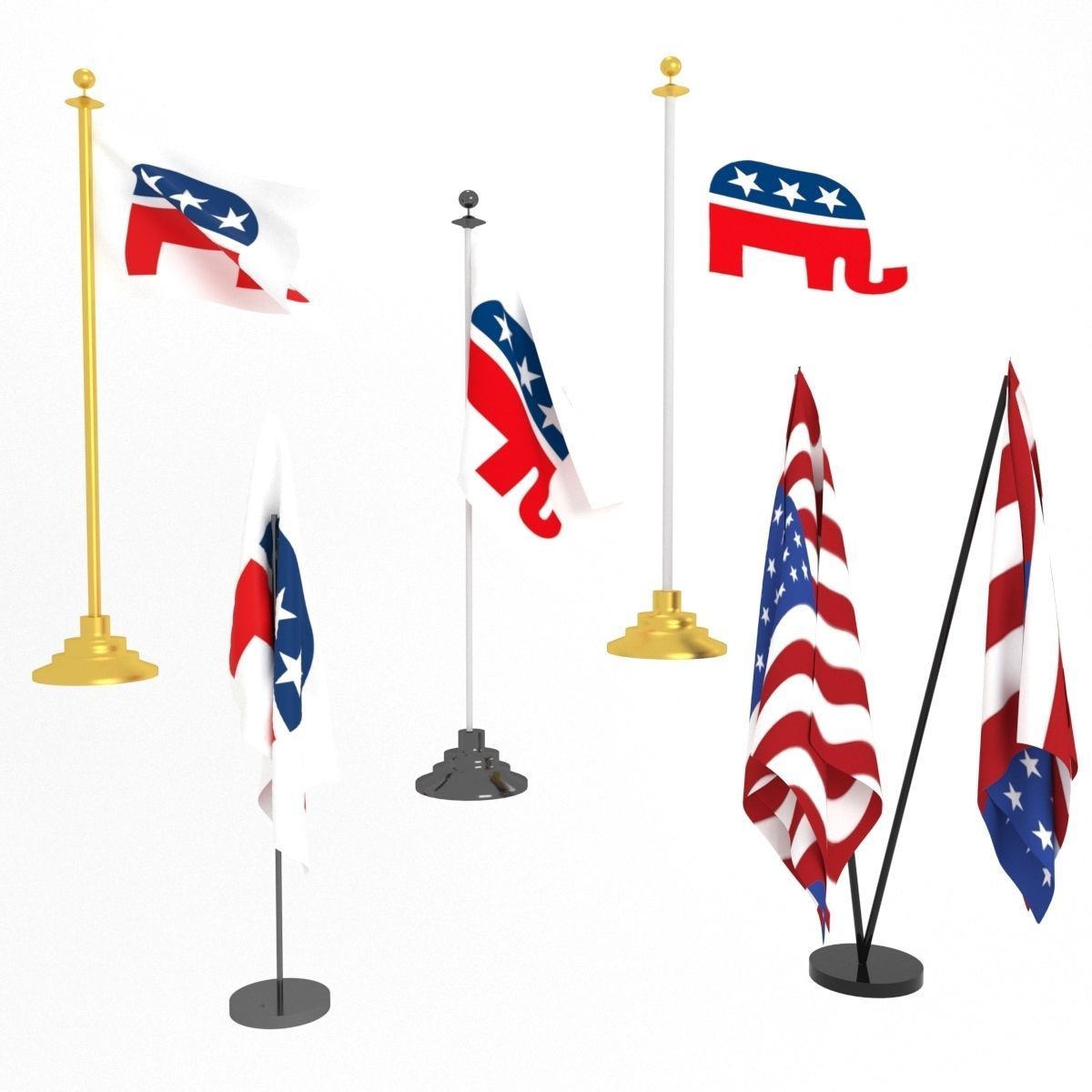 AMERICAN POLITICAL PARTY FLAGS 3D Model Collection_4