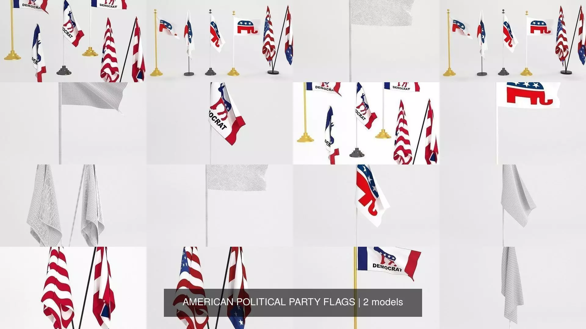 AMERICAN POLITICAL PARTY FLAGS 3D Model Collection_1