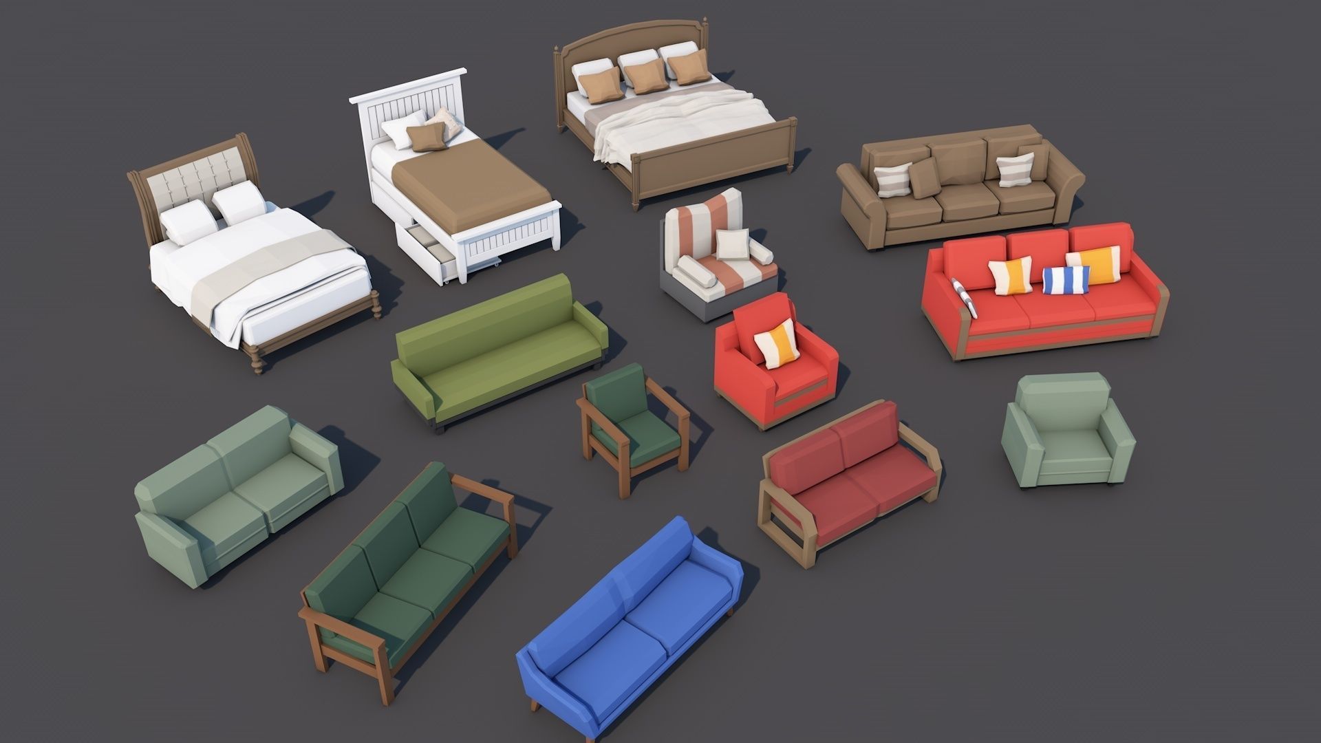 1000 Low Poly Interior Furniture Mega Pack Collection Low-poly 3D model_2