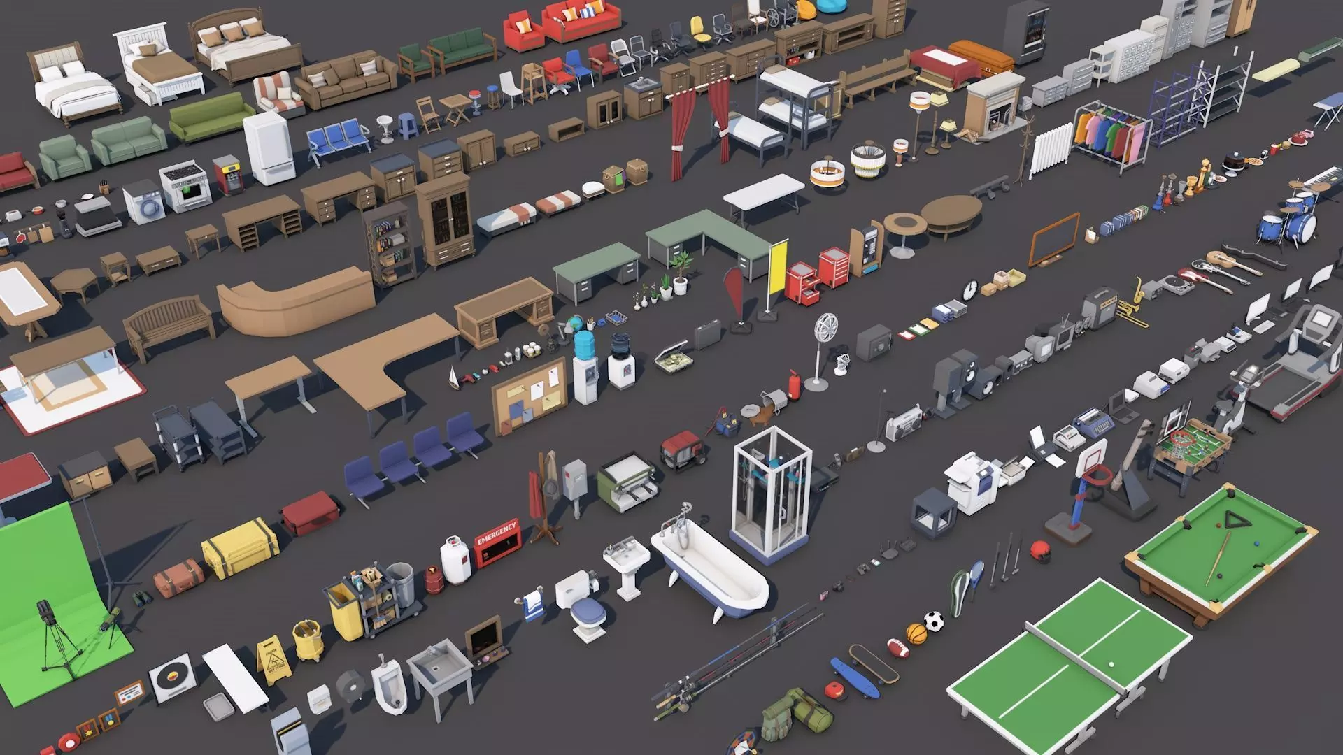 1000 Low Poly Interior Furniture Mega Pack Collection Low-poly 3D model_0