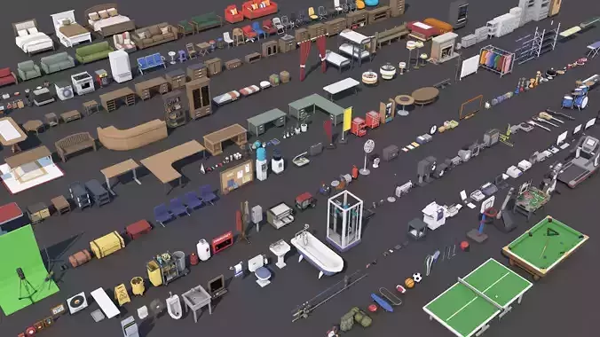 1000 Low Poly Interior Furniture Mega Pack Collection Low-poly 3D model