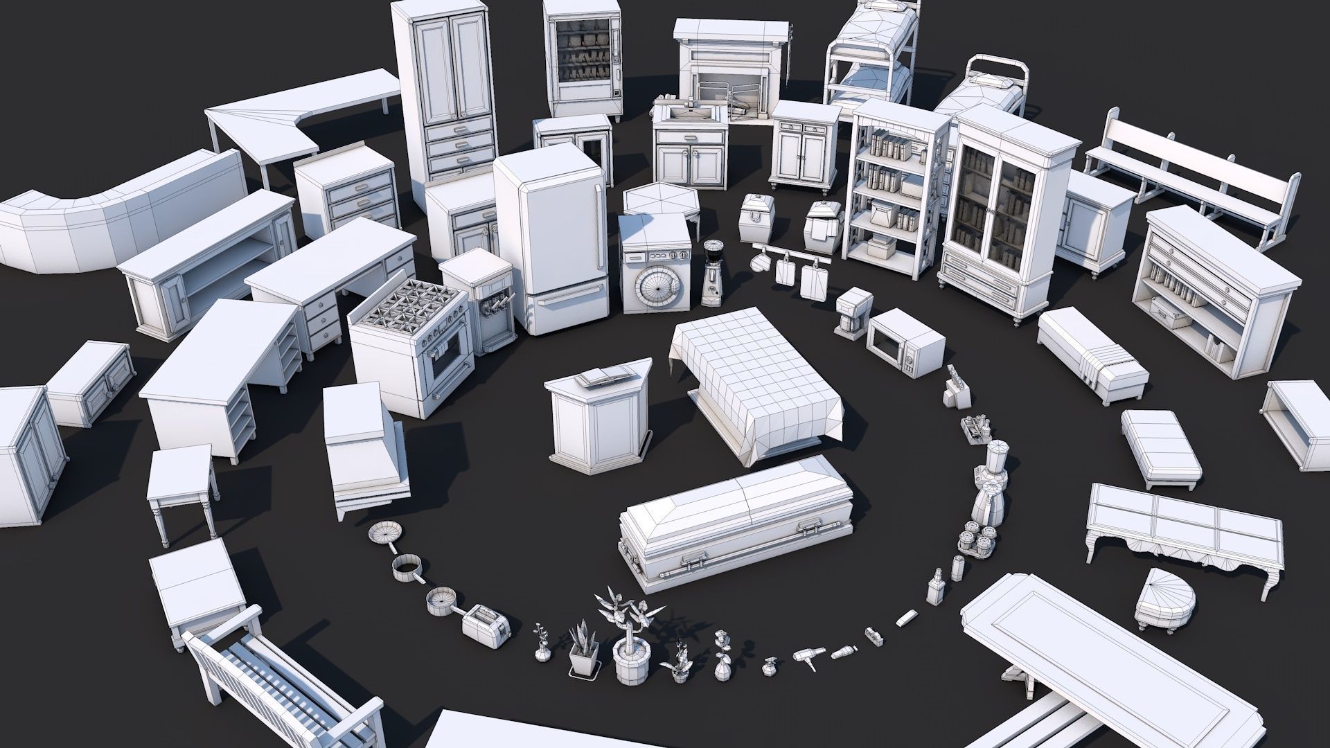 1000 Low Poly Interior Furniture Mega Pack Collection Low-poly 3D model_7