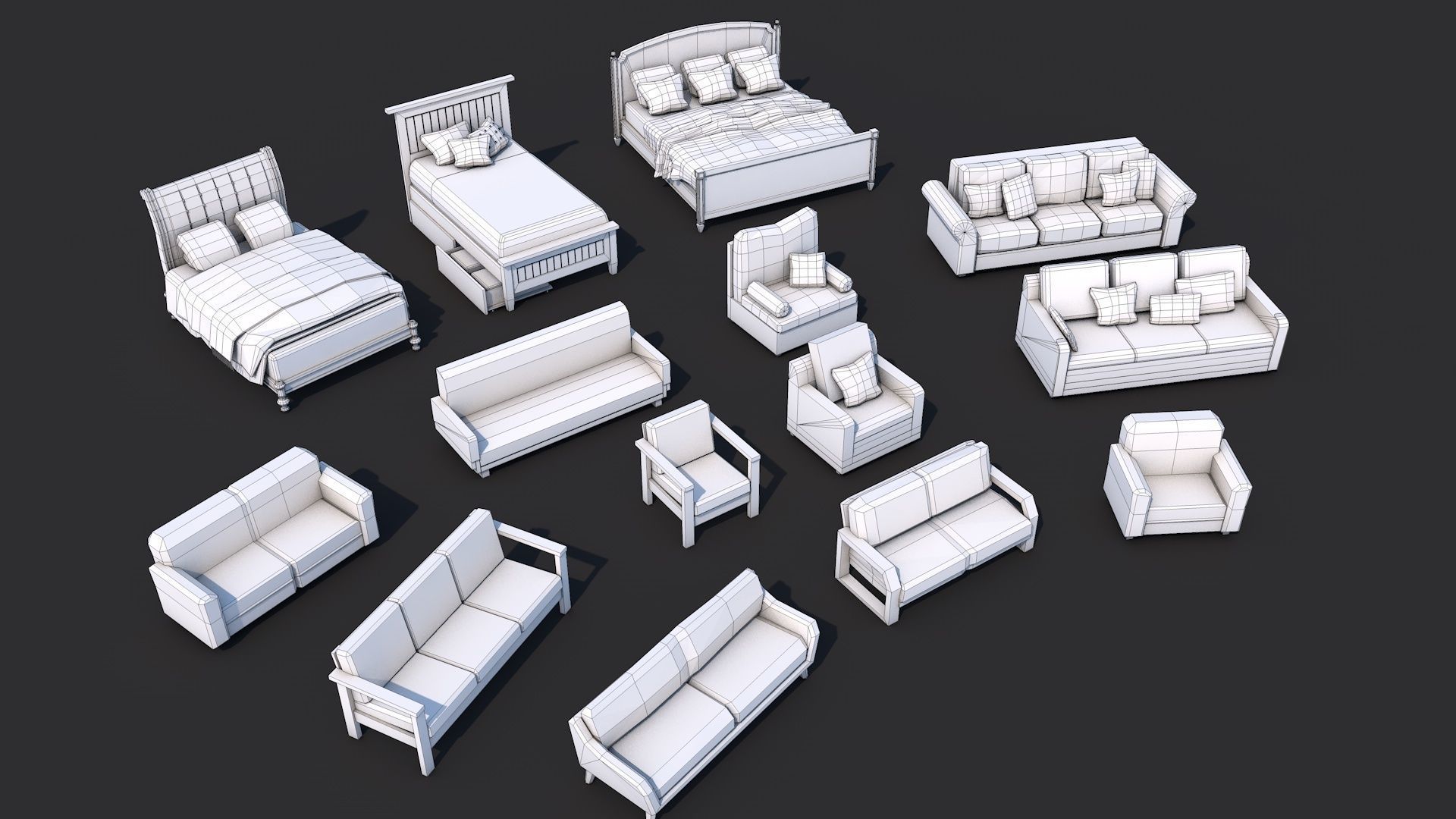 1000 Low Poly Interior Furniture Mega Pack Collection Low-poly 3D model_3