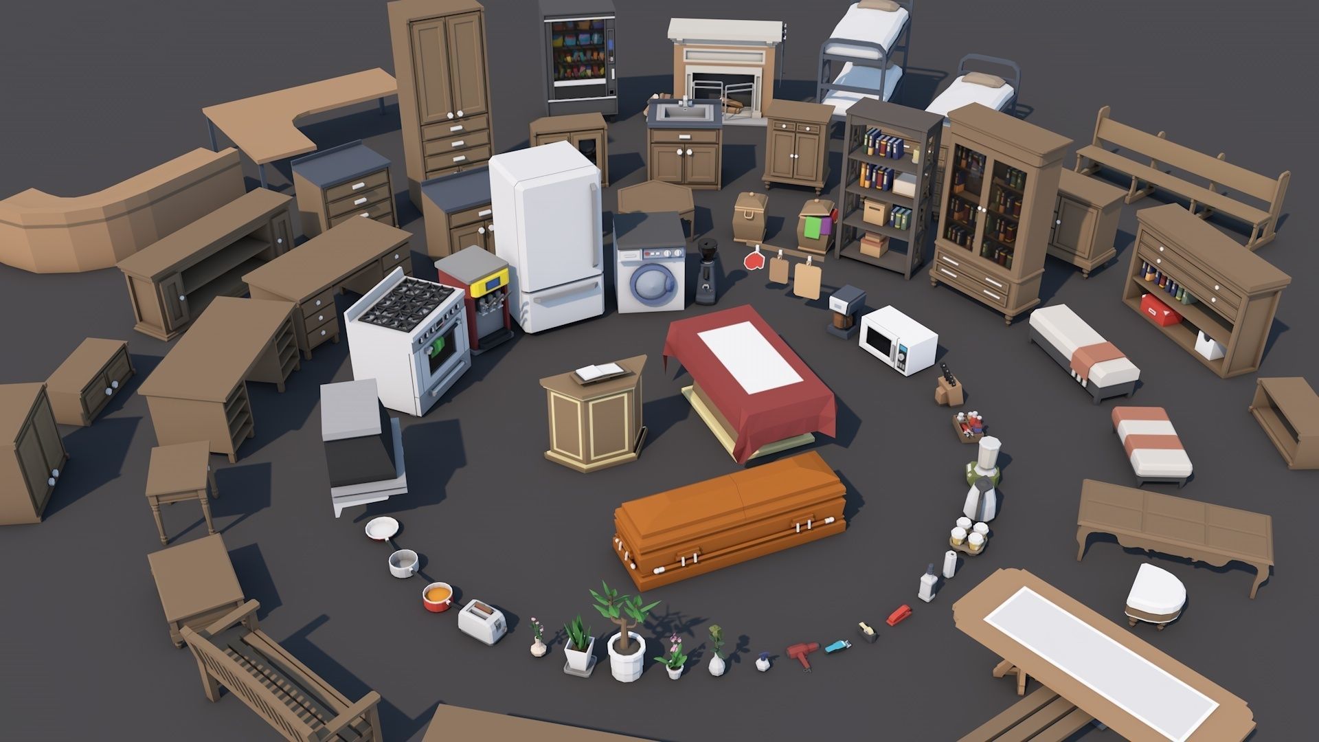 1000 Low Poly Interior Furniture Mega Pack Collection Low-poly 3D model_6