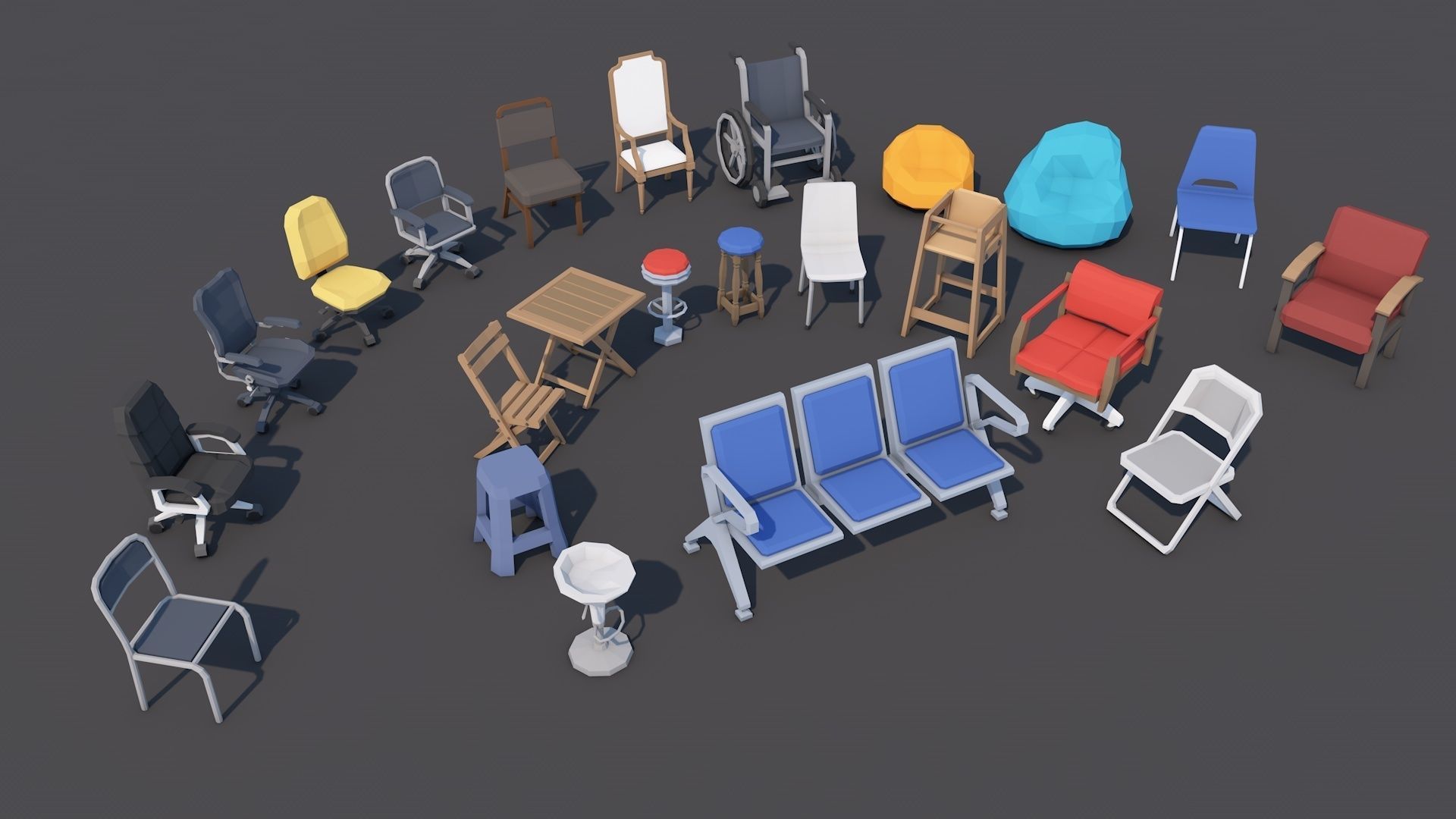 1000 Low Poly Interior Furniture Mega Pack Collection Low-poly 3D model_4