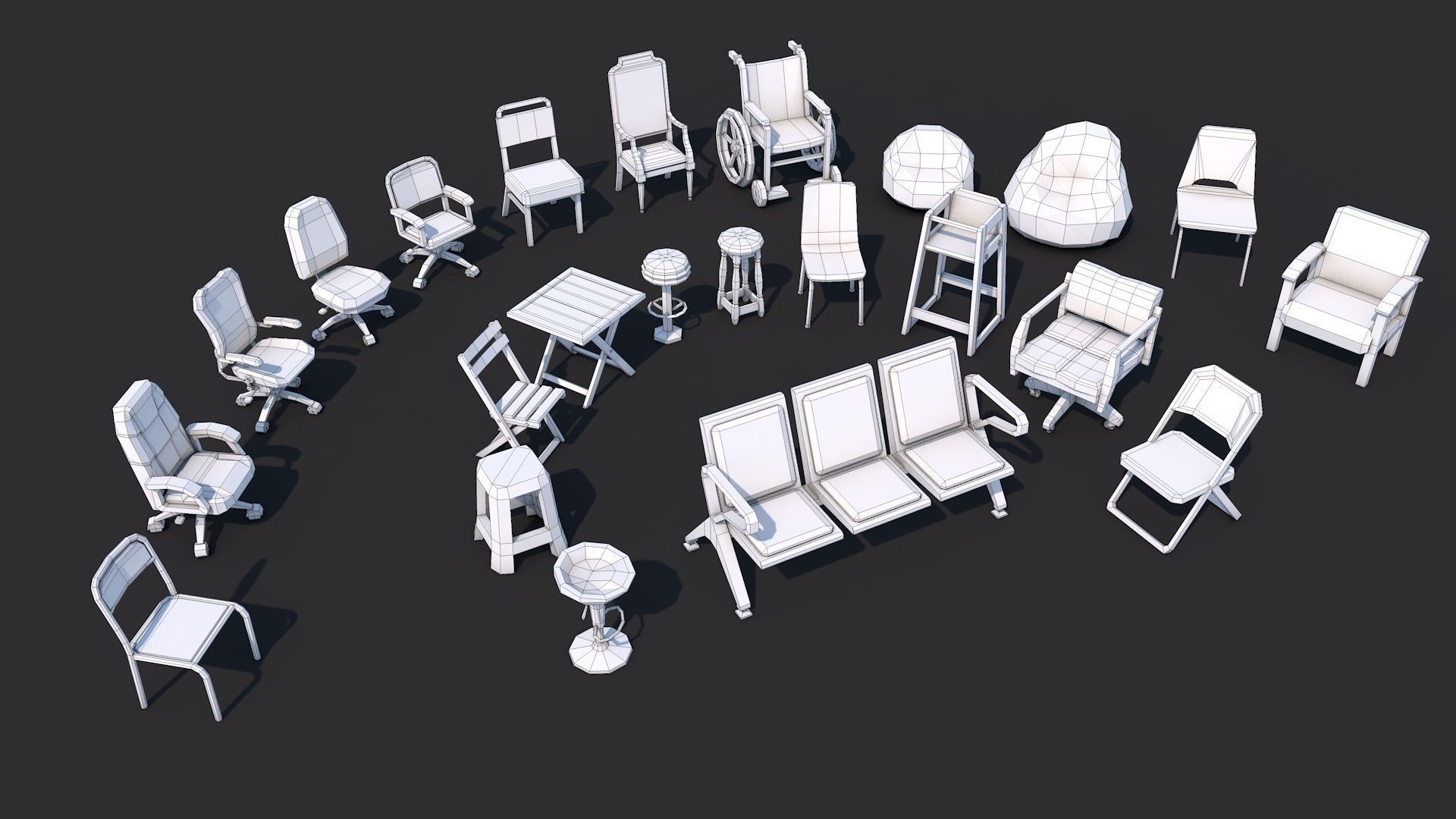 1000 Low Poly Interior Furniture Mega Pack Collection Low-poly 3D model_5