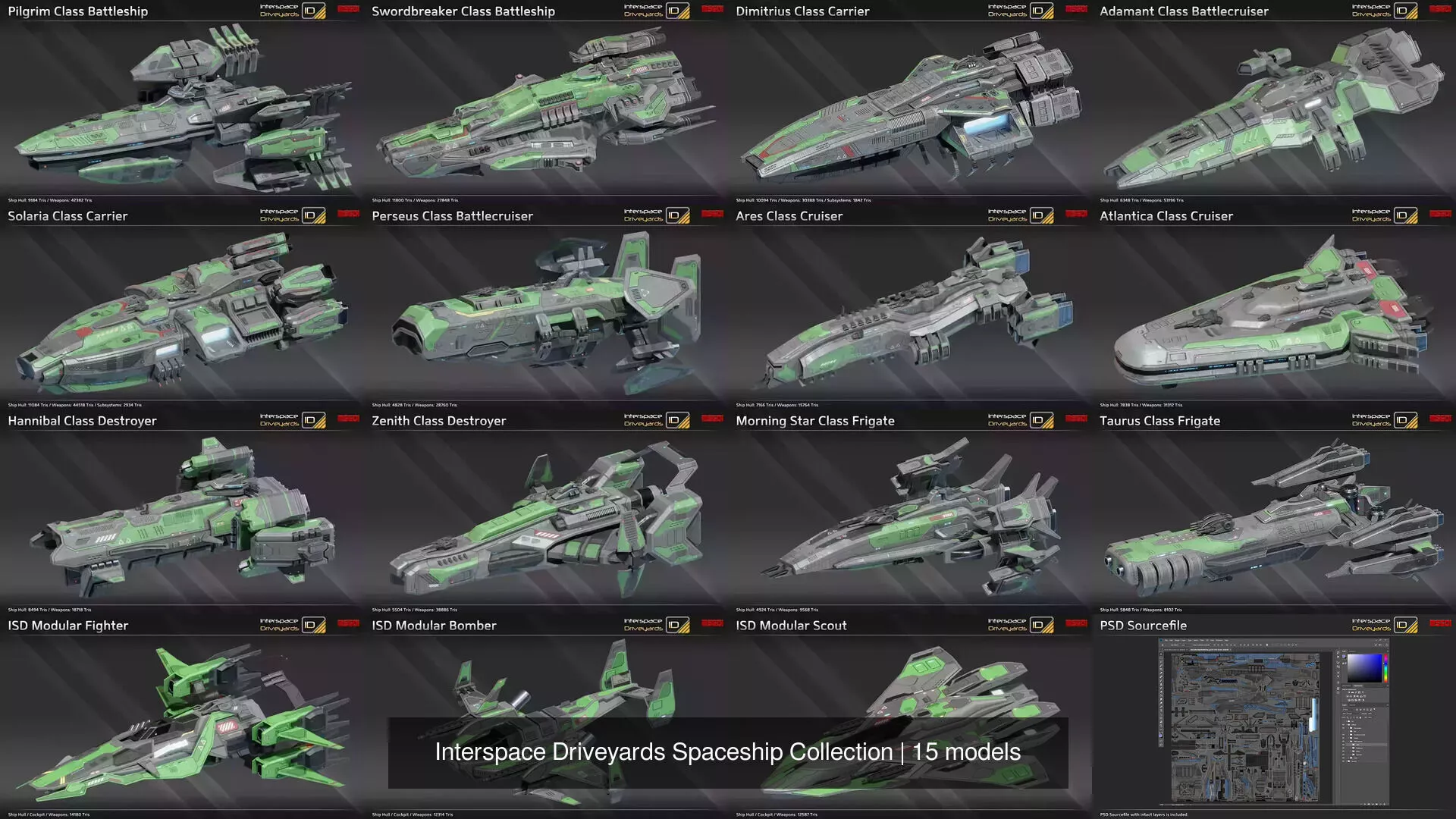 Interspace Driveyards Spaceship Collection 3D Model Pack