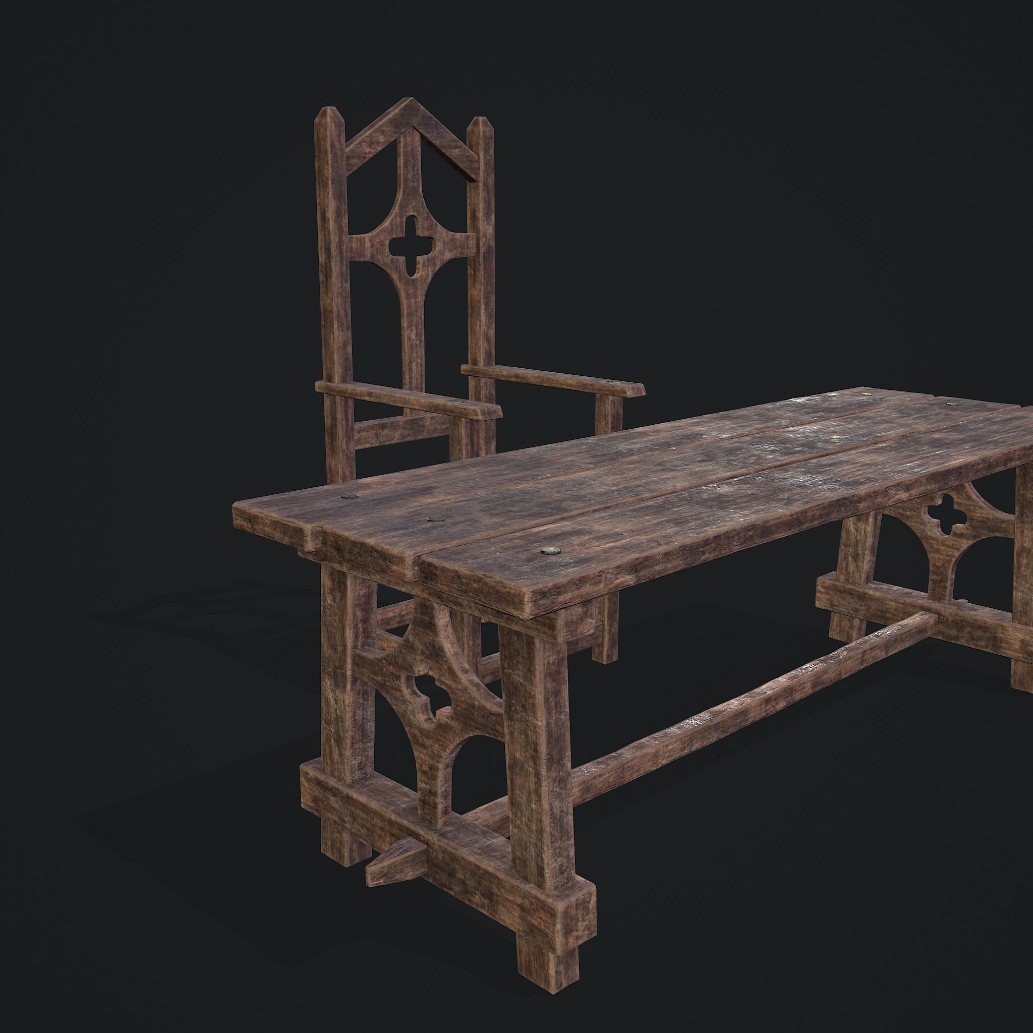 Medieval Table And Chair Low-poly 3D model_9