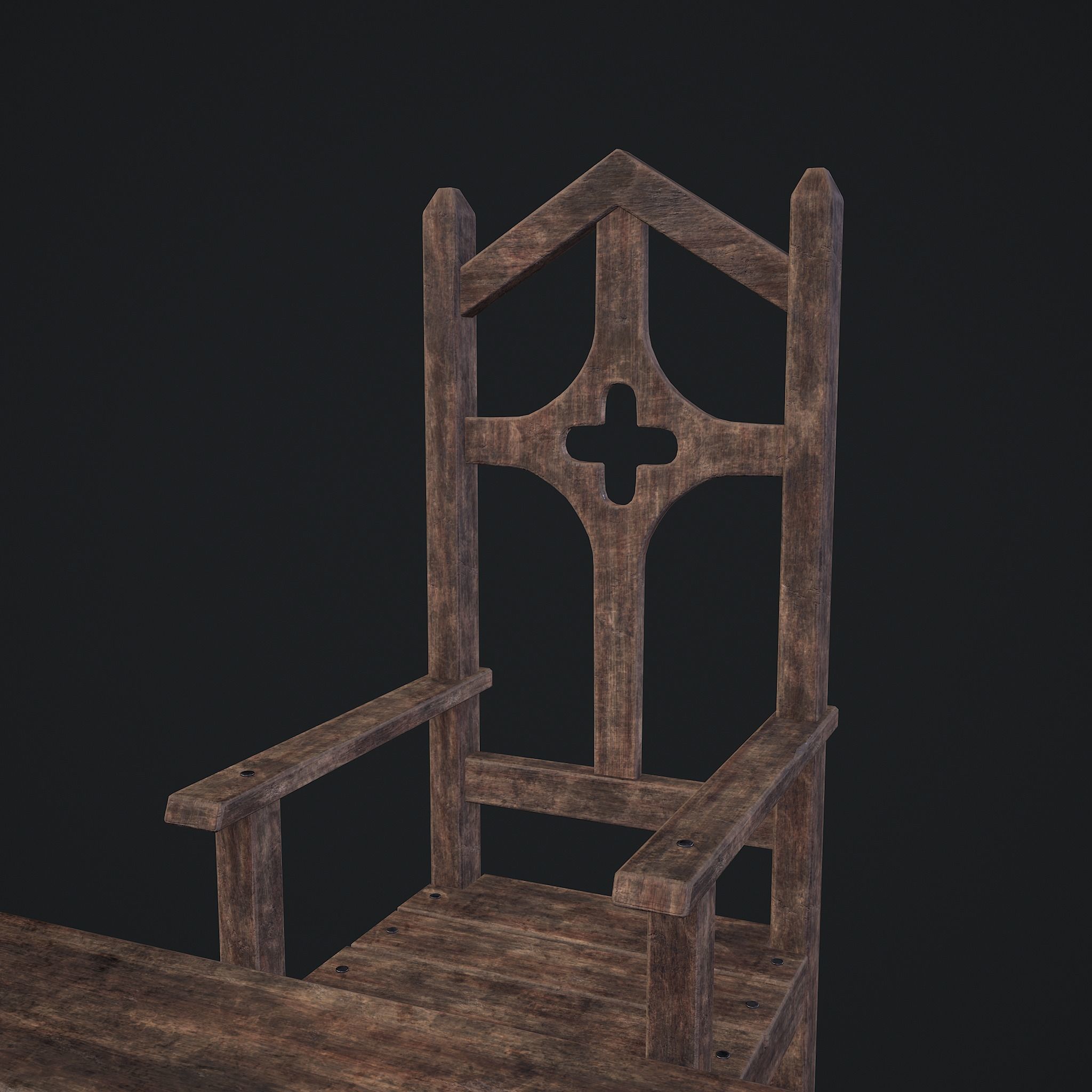 Medieval Table And Chair Low-poly 3D model_7