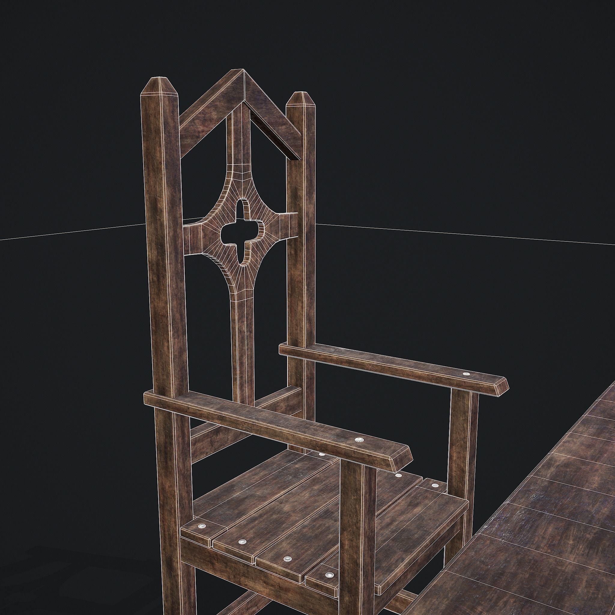 Medieval Table And Chair Low-poly 3D model_22