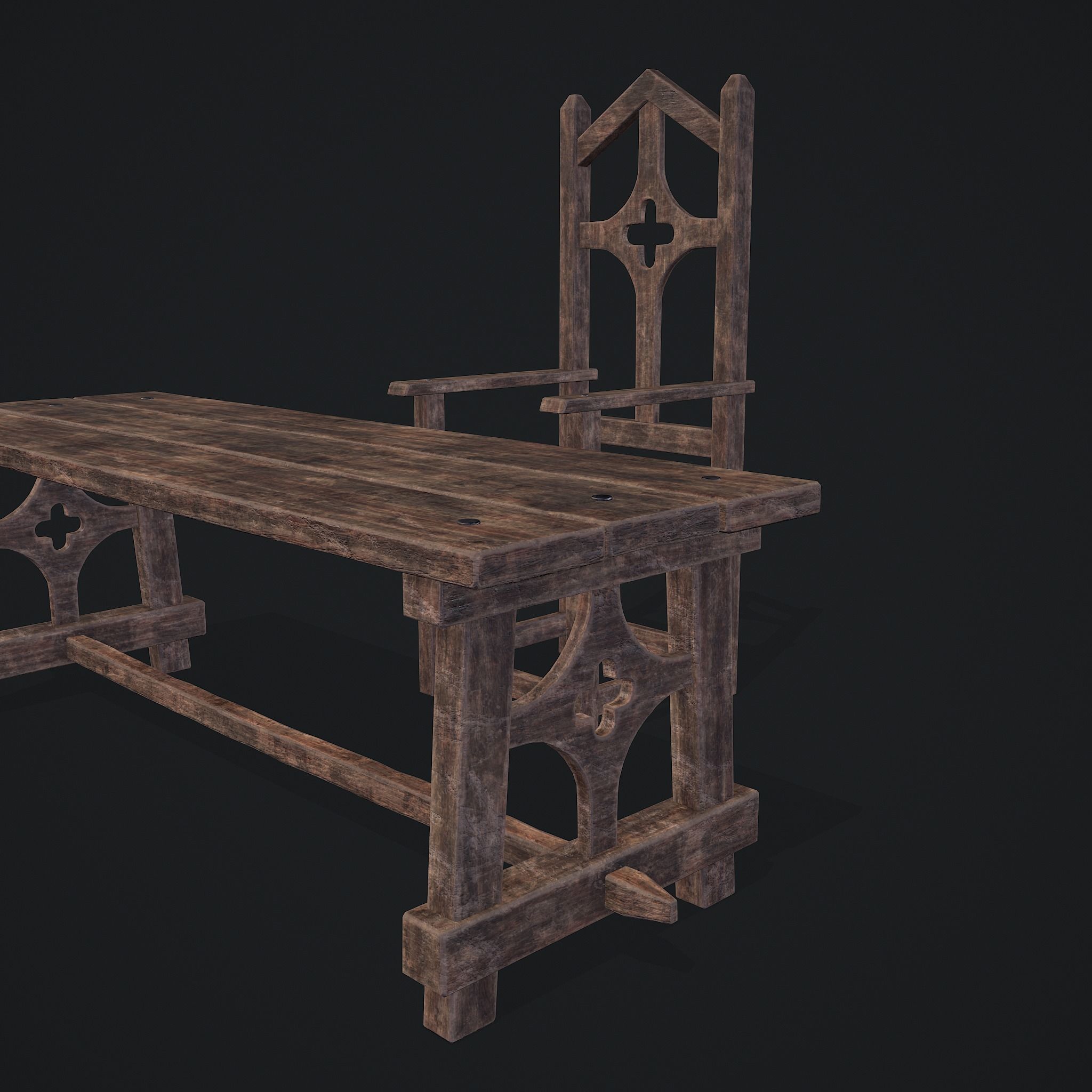 Medieval Table And Chair Low-poly 3D model_10