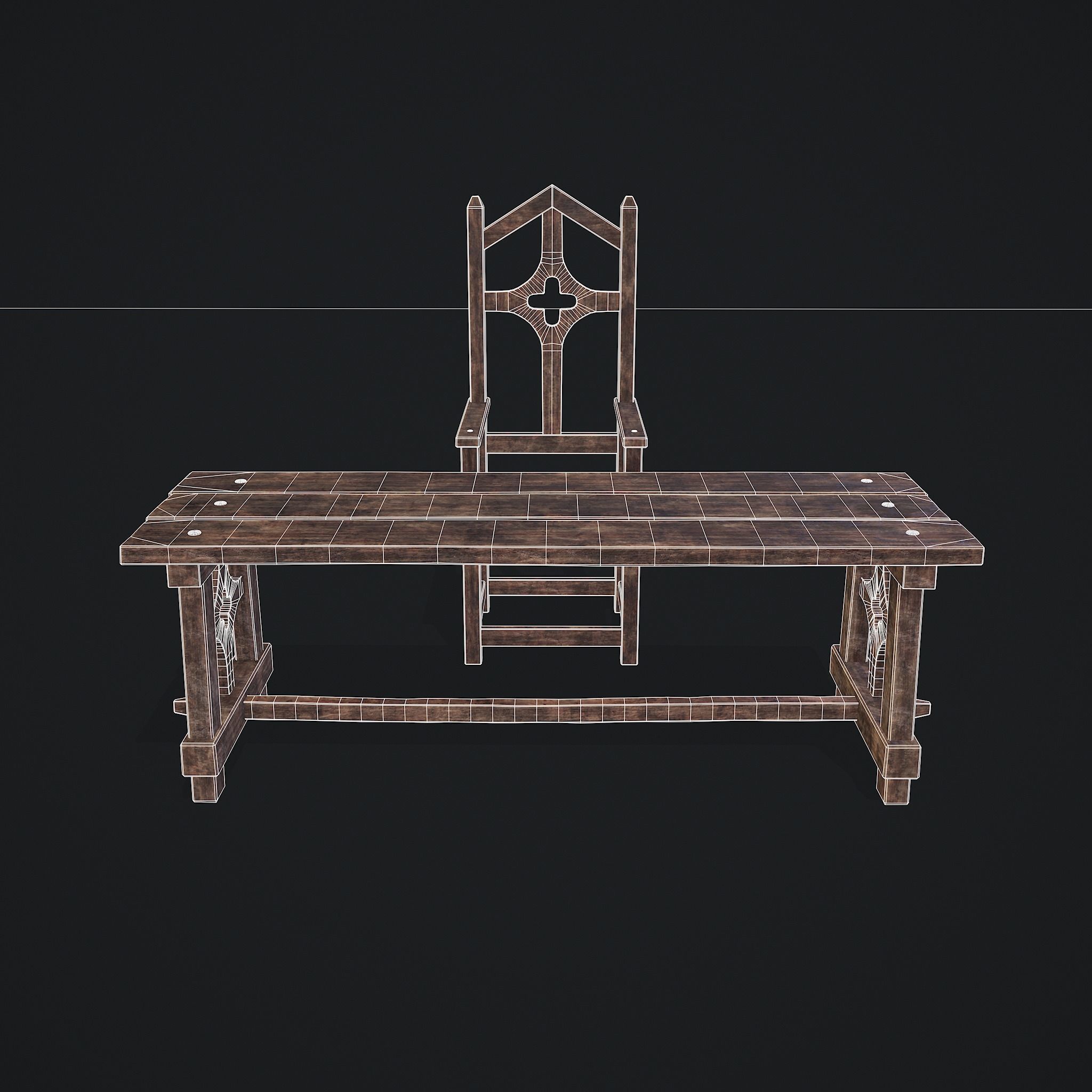 Medieval Table And Chair Low-poly 3D model_15