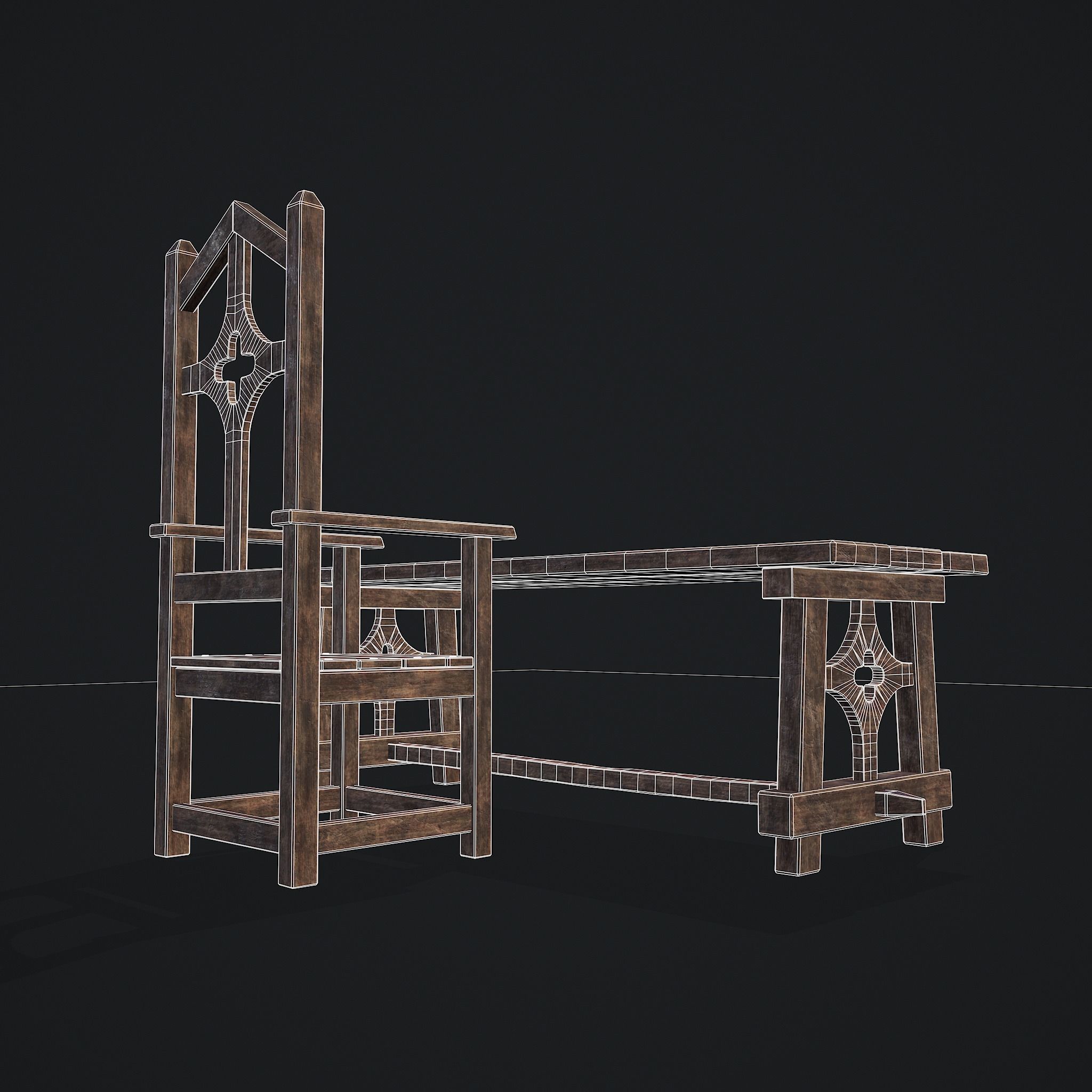 Medieval Table And Chair Low-poly 3D model_18
