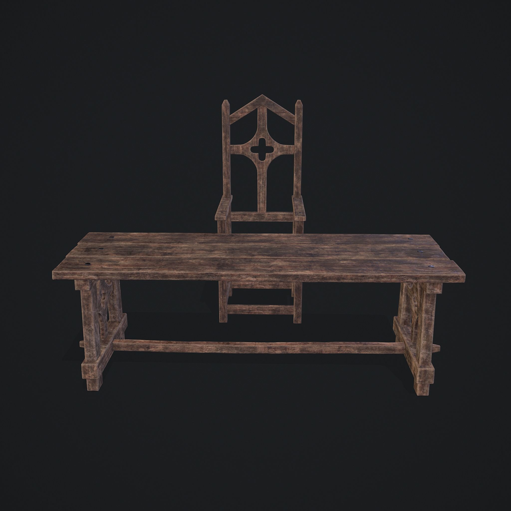 Medieval Table And Chair Low-poly 3D model_3