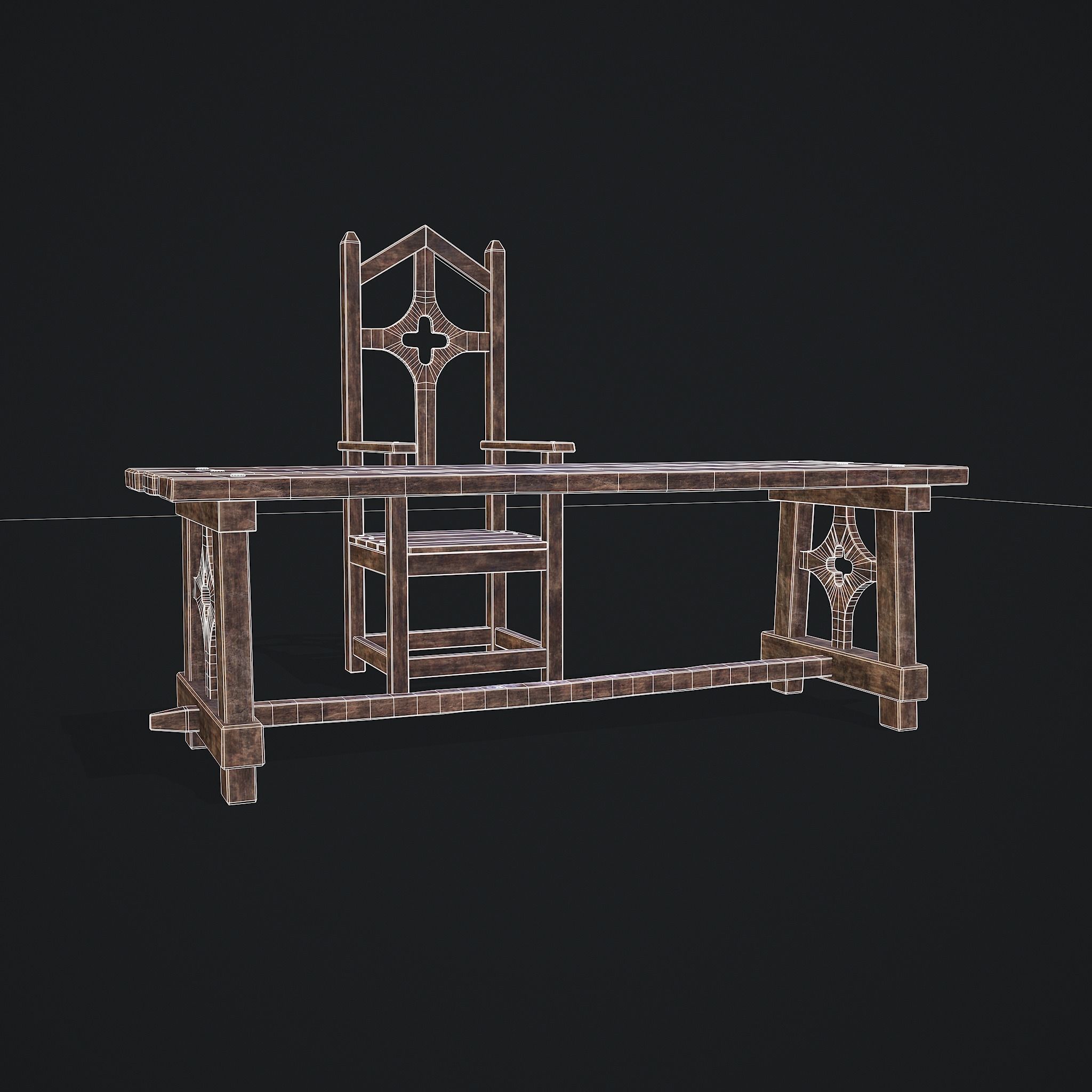 Medieval Table And Chair Low-poly 3D model_19