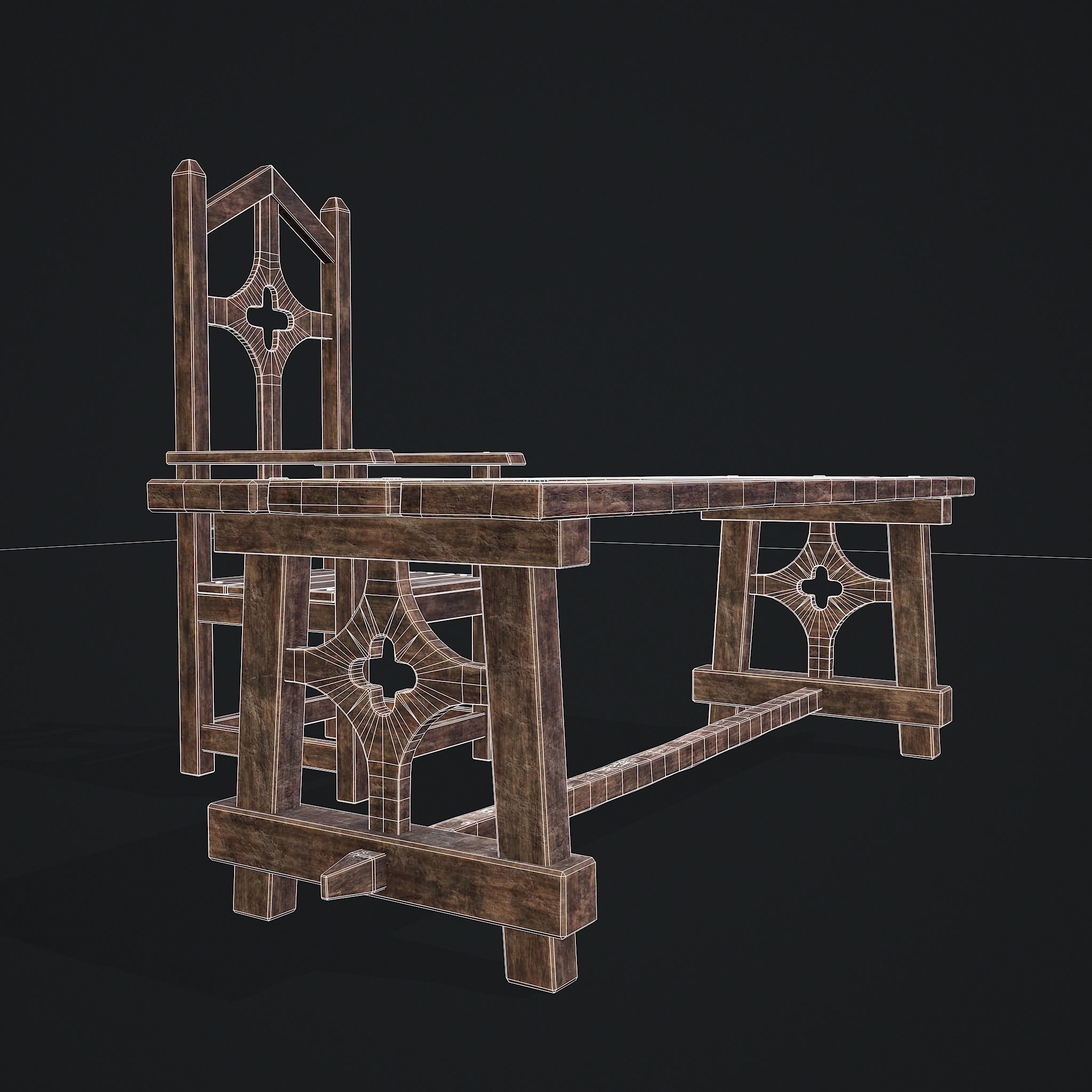Medieval Table And Chair Low-poly 3D model_23