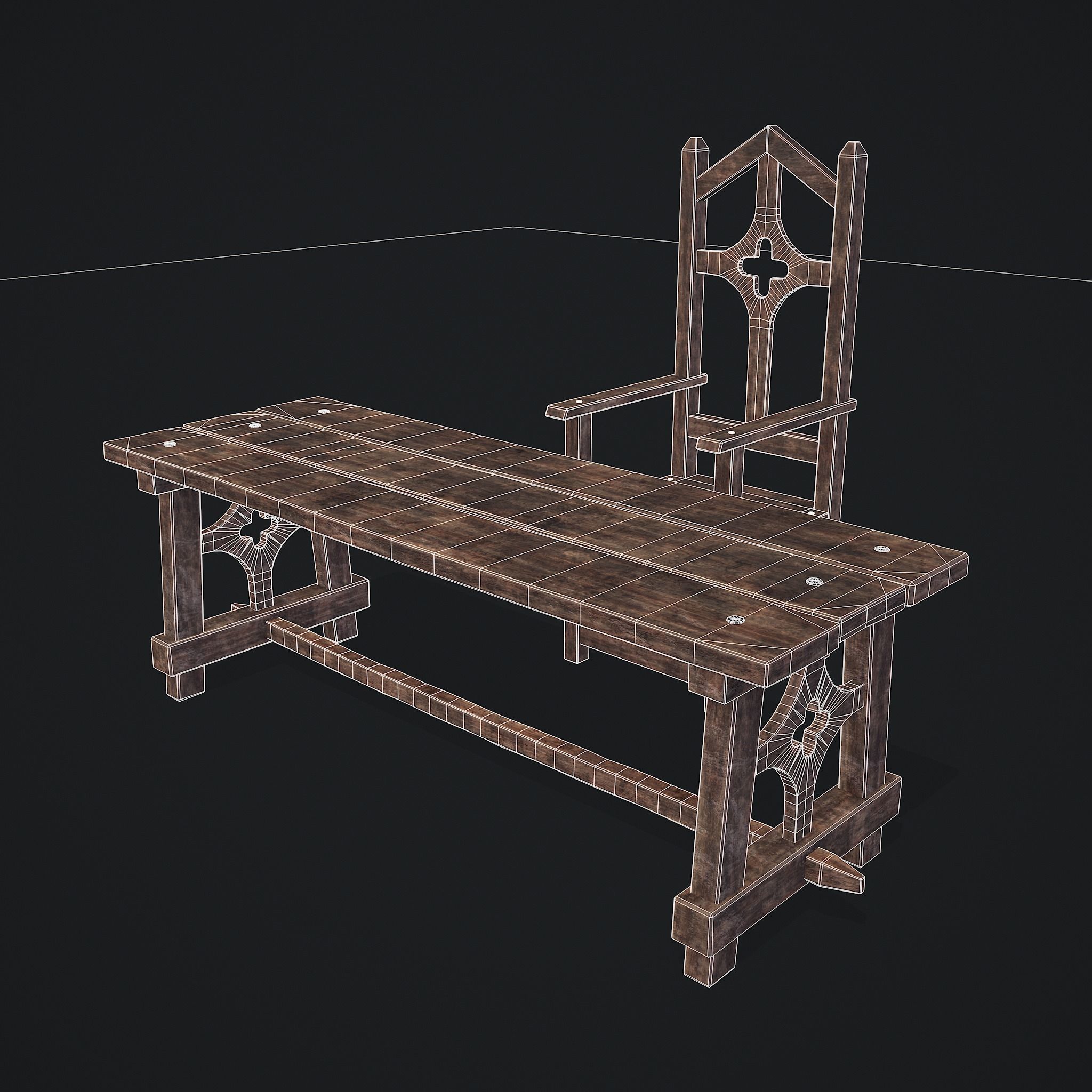 Medieval Table And Chair Low-poly 3D model_14