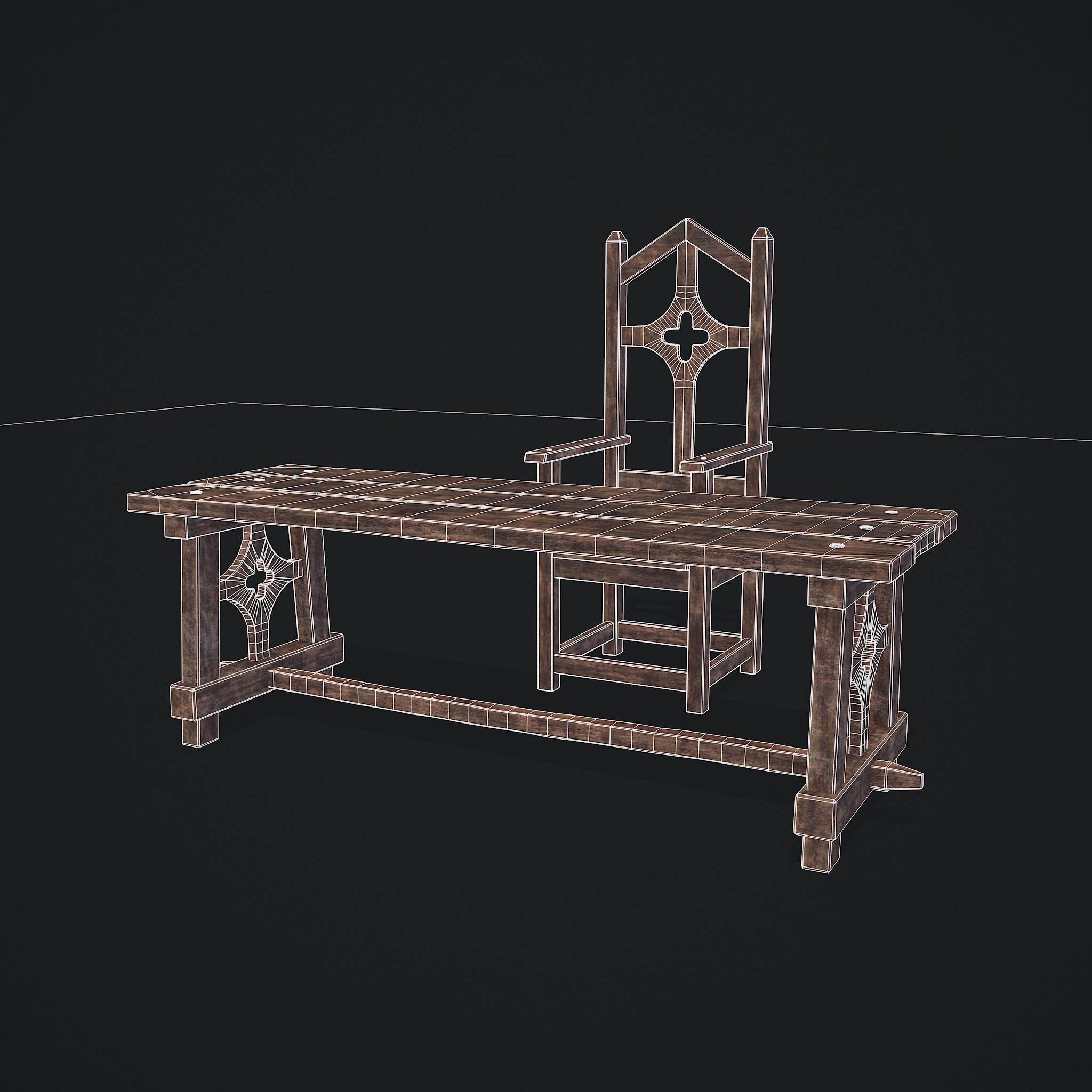 Medieval Table And Chair Low-poly 3D model_20
