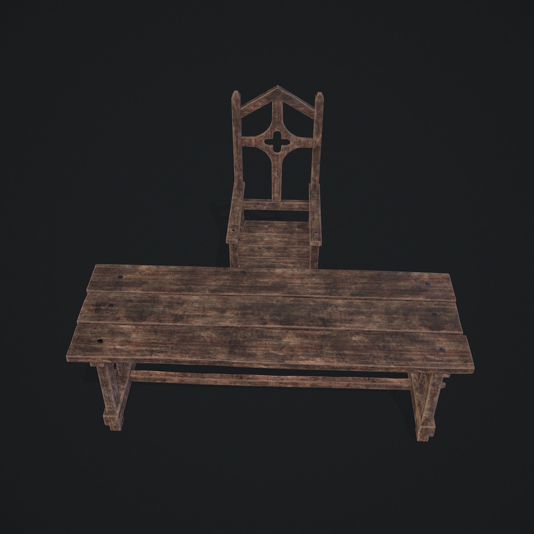 Medieval Table And Chair Low-poly 3D model_6