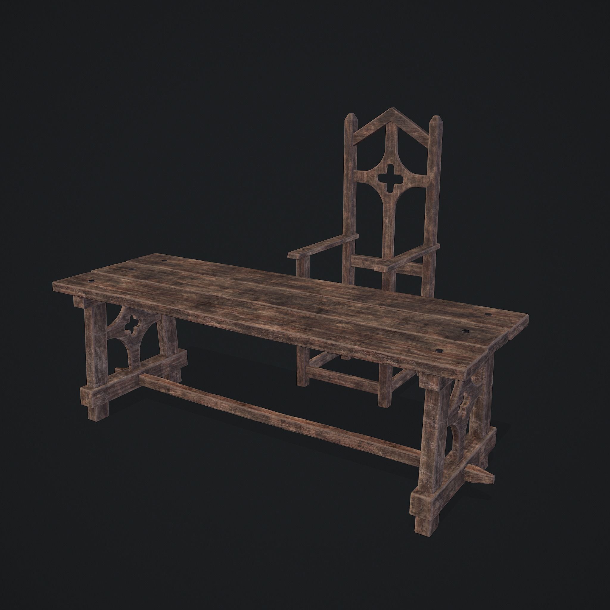 Medieval Table And Chair Low-poly 3D model_2