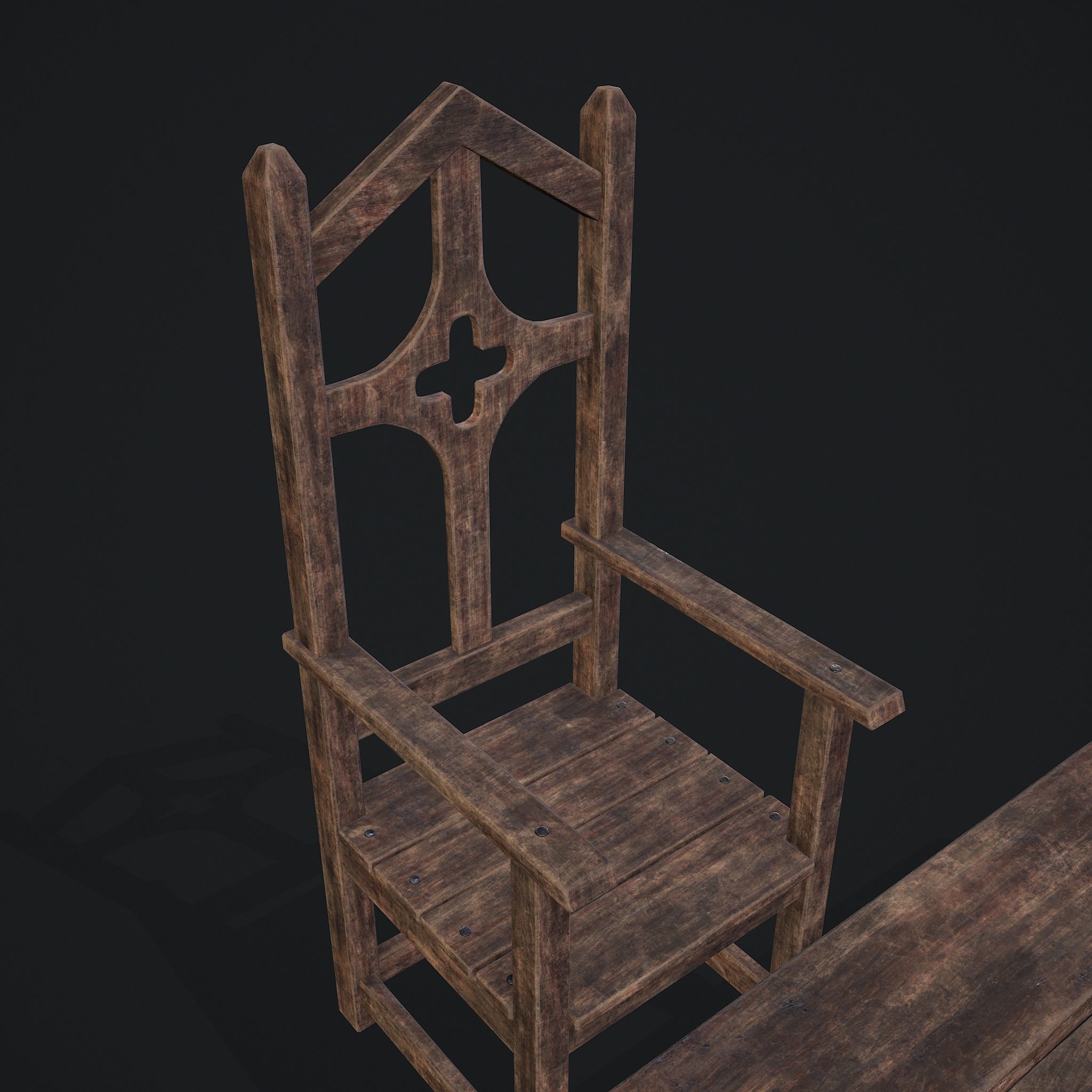Medieval Table And Chair Low-poly 3D model_8