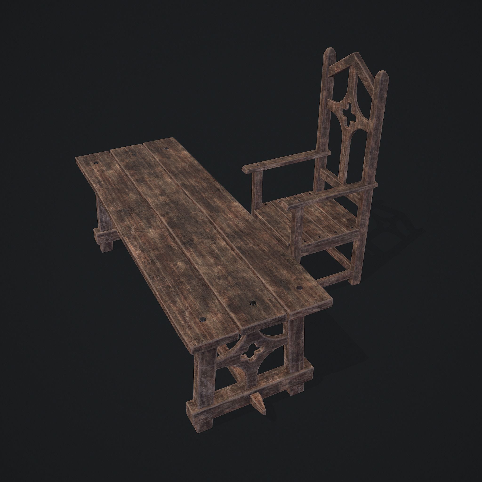 Medieval Table And Chair Low-poly 3D model_12