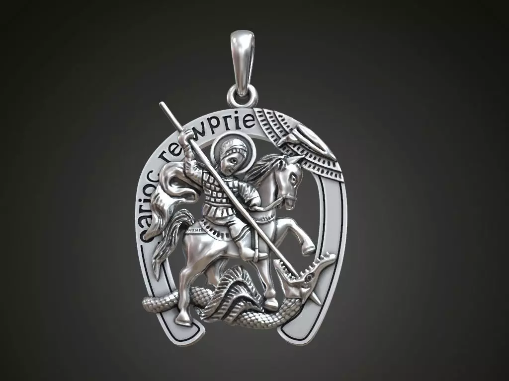 Pendant Saint George dragon horseshoe Greek church Free 3D print model