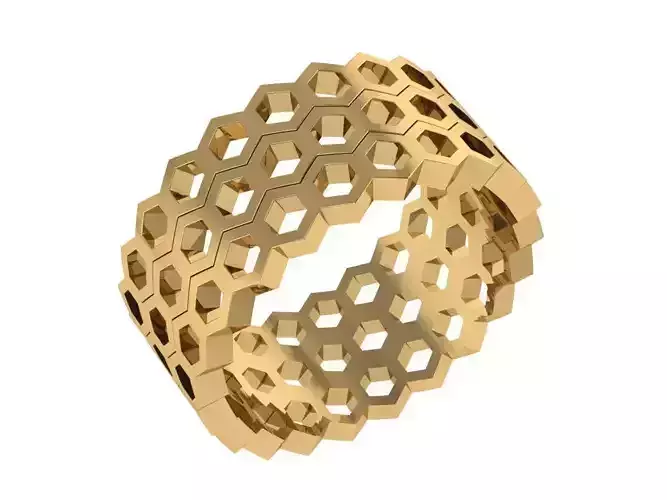 Ring129 honeycomb ring gold